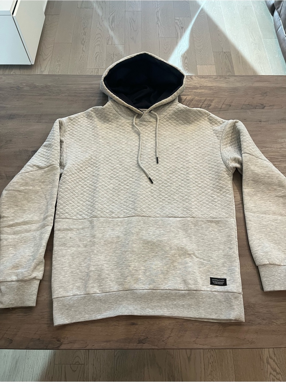 Jack & Jones Quilted Light Gray Hoodie with Black Lining